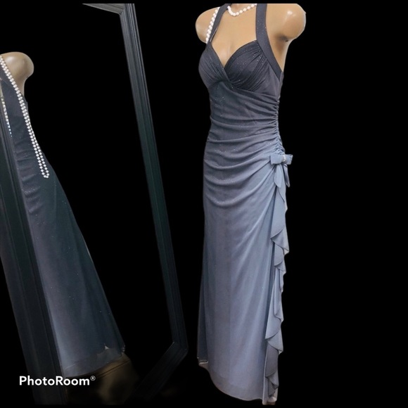 Betsy & Adam Glittery Ombre Halter Chiffon Ruched